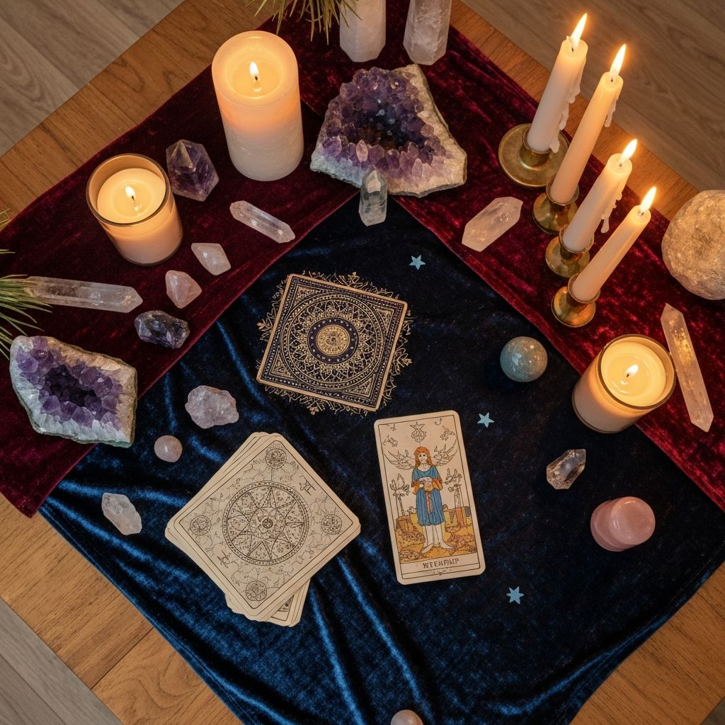 Consultorio místico preparado para una sesión online de Tarot y Numerología